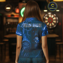 Load image into Gallery viewer, Personalized Blue Flames Skull Dartboard Darts Jersey Custom Women&#39;s Skull Darts Polo Shirt NYN1031