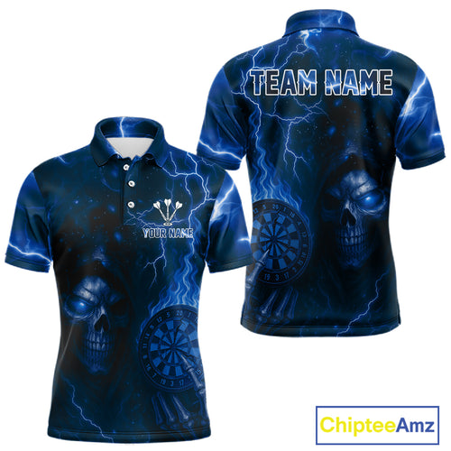 Personalized Blue Flames Skull Dartboard Darts Jersey Custom Men's Skull Darts Polo Shirt NYN1031