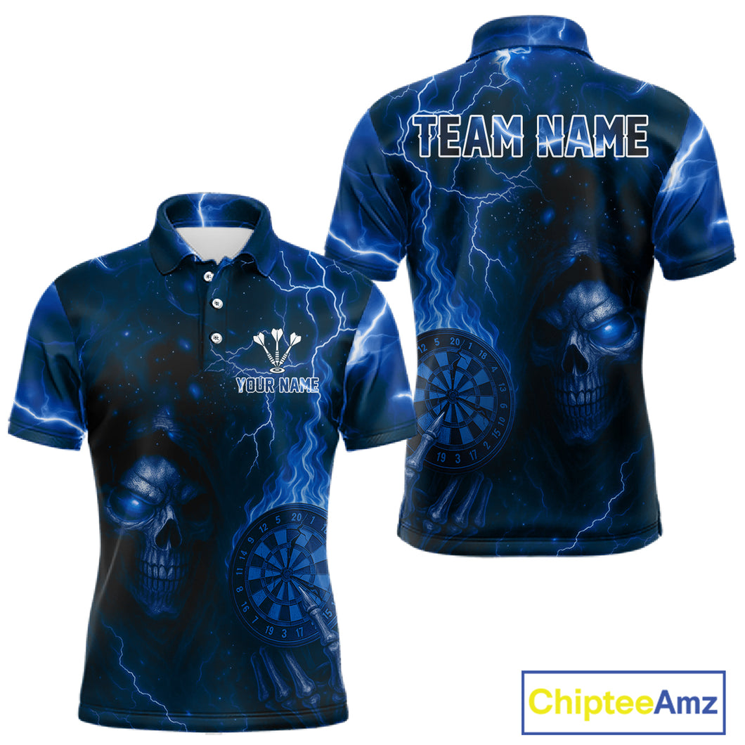 Personalized Blue Flames Skull Dartboard Darts Jersey Custom Men's Skull Darts Polo Shirt NYN1031