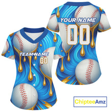 Load image into Gallery viewer, Women's Funny Baseball Jersey Custom Baseball Dripping With Baseball Team Shirts | Blue NYN1034