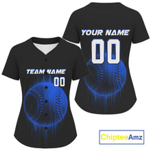 Load image into Gallery viewer, Women's Baseball Jersey Personalized Baseball Glitch Vertical Streak, Baseball Team | Blue NYN1037