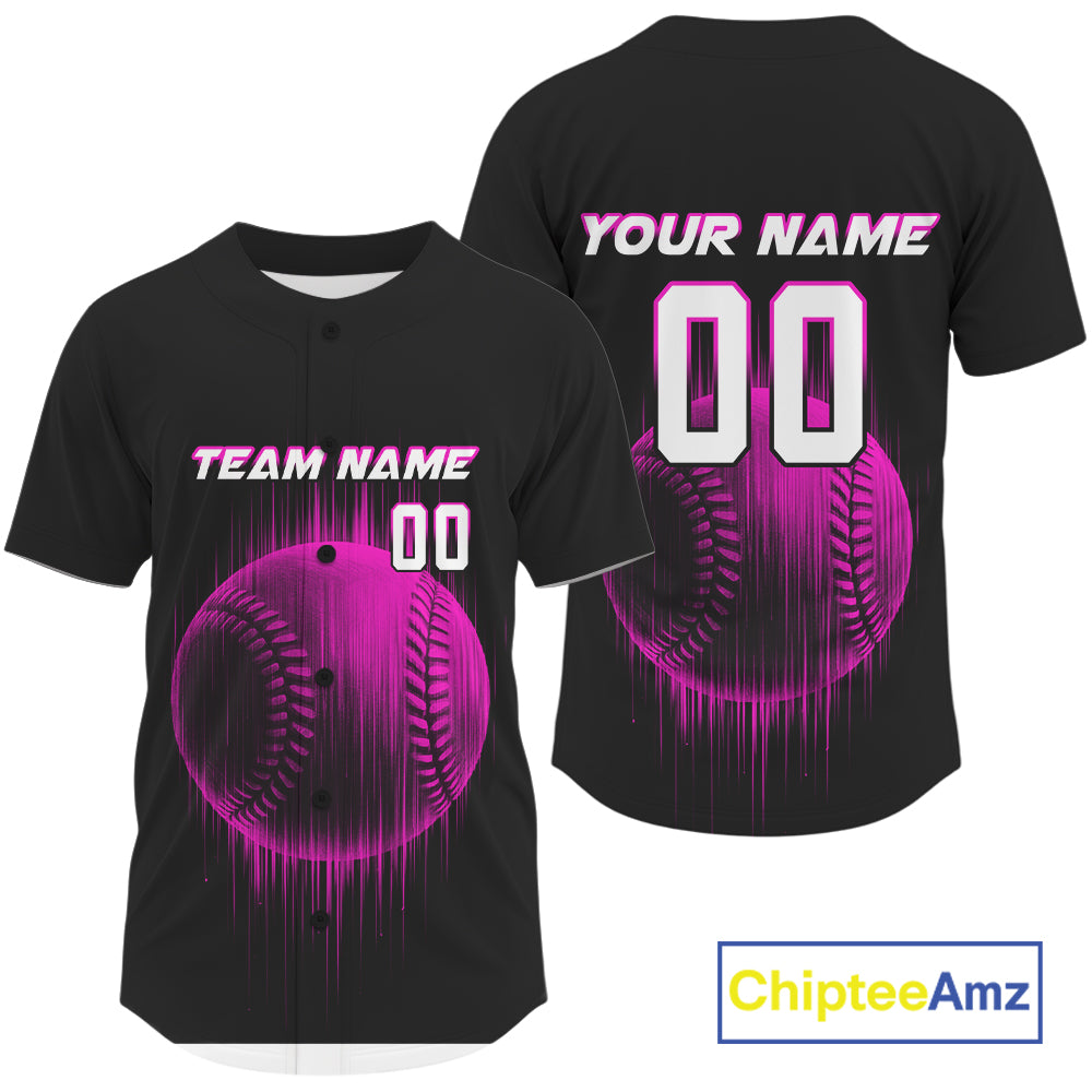 Men's Baseball Jersey Personalized Baseball Glitch Streak, Baseball Shirt For Newborn | Purple NYN1038
