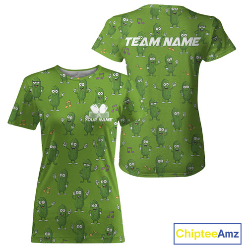 Custom Pickles Funny Pickleball T-Shirt For Women Outfit Green Funny Pickleball Jersey NYN1370