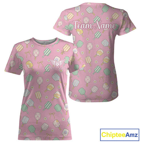 Custom Pink Paddle Funny Pickleball T-Shirt For Women Outfits Pickleball Team Jersey NYN1372