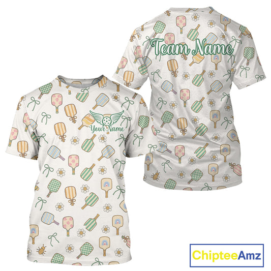Custom White Flowers Paddle Pickleball T-Shirt For Men Outfits Funny Pickleball Jersey NYN1373