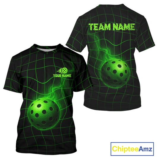 Custom Black And Green Flames Pickleball T-Shirt For Men Outfits Pickleball Jersey NYN1377