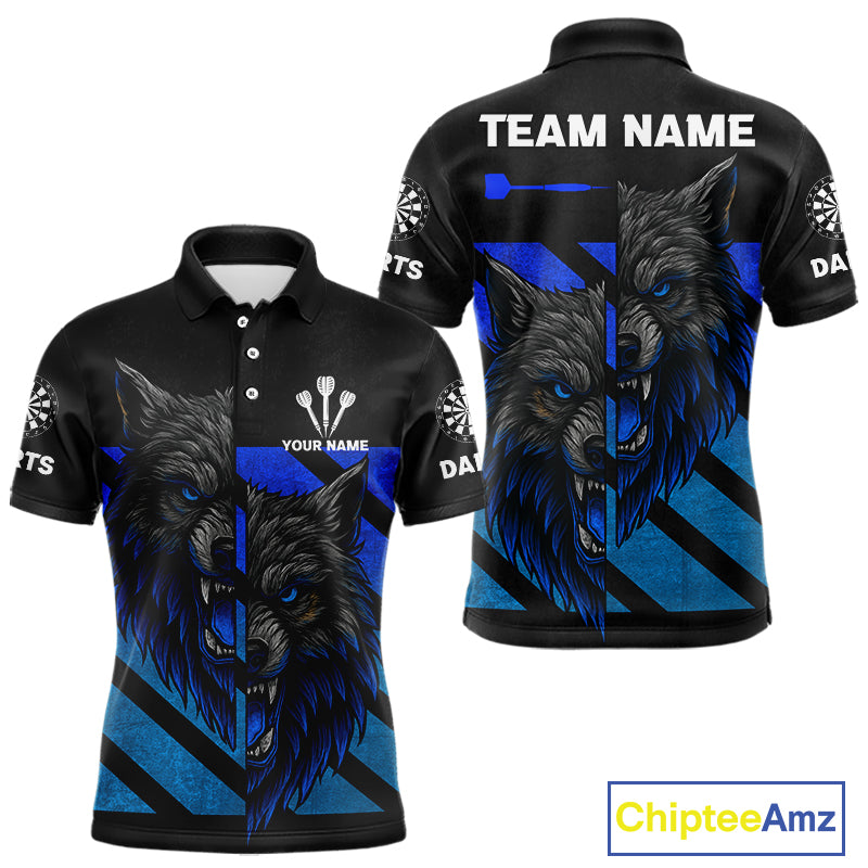 Personalized Azure Wolf & Arrow Men's Darts Shirt - Custom Name For Darts Jersey NYN0517