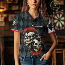 Load image into Gallery viewer, Red-Haired Skulls With Dartboard Women's Navy Darts Shirt - Custom Name For Players NYN0520