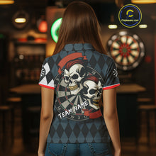 Load image into Gallery viewer, Red-Haired Skulls With Dartboard Women's Navy Darts Shirt - Custom Name For Players NYN0520