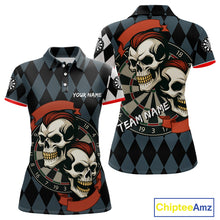 Load image into Gallery viewer, Red-Haired Skulls With Dartboard Women's Navy Darts Shirt - Custom Name For Players NYN0520