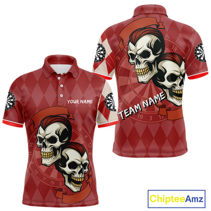 Red-Haired Skulls With Dartboard Men's Red Darts Shirt - Custom Name For Players NYN0521