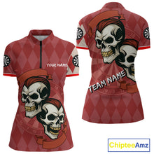 Load image into Gallery viewer, Red-Haired Skulls With Dartboard Women's Red Darts Shirt - Custom Name For Players NYN0521