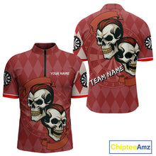 Load image into Gallery viewer, Red-Haired Skulls With Dartboard Men's Red Darts Shirt - Custom Name For Players NYN0521