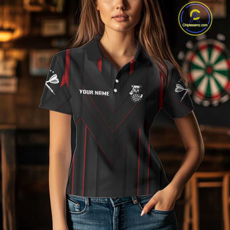 Personalized Bulldog With Darts Necklace Women's Darts Shirt - Custom Name For Players NYN0522