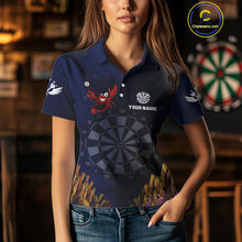 Load image into Gallery viewer, Maroon Lobster &amp; Dartboard In The Ocean Women's Darts Shirt - Custom Name For Players NYN0523