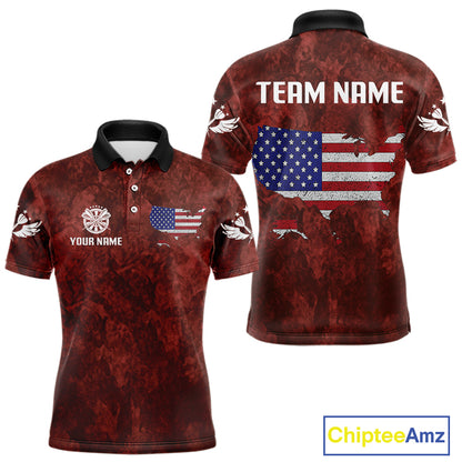US Flag & Map Dartboard Men's Red Darts Shirt - Custom Name For Darts Jersey NYN0524