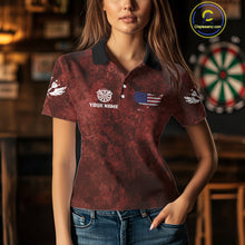 Load image into Gallery viewer, US Flag &amp; Map Dartboard Women&#39;s Red Darts Shirt - Custom Name For Darts Jersey NYN0524