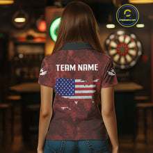 Load image into Gallery viewer, US Flag &amp; Map Dartboard Women&#39;s Red Darts Shirt - Custom Name For Darts Jersey NYN0524