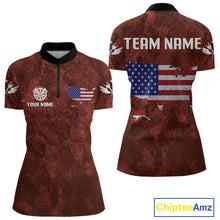 Load image into Gallery viewer, US Flag &amp; Map Dartboard Women&#39;s Red Darts Shirt - Custom Name For Darts Jersey NYN0524