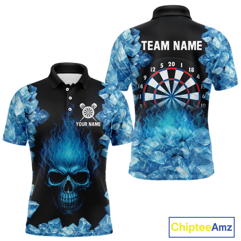 Ice Flame Skull & Dartboard Custom Darts Polo Shirt For Men - Darts Team Jersey NYN0743