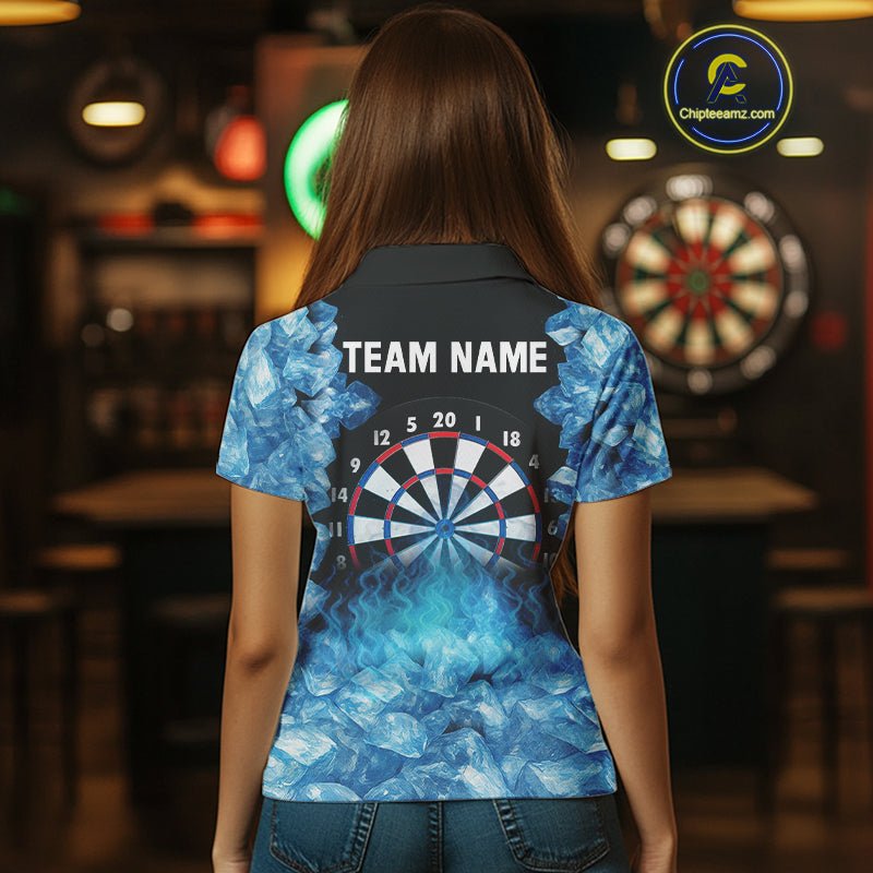 Ice Flame Skull & Dartboard Custom Darts Polo Shirt For Women - Darts Team Jersey NYN0743