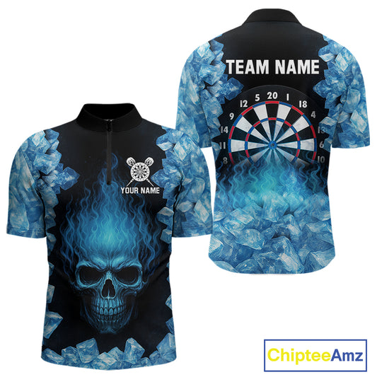 Ice Flame Skull & Dartboard Custom Darts Quarter-Zip Shirt For Men - Darts Team Jersey NYN0743