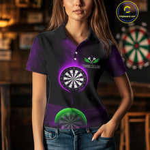 Load image into Gallery viewer, Custom Purple And Green Dartboard Dart Shirt For Women Outfits Polo &amp; 1/4-Zip Darts Jersey NYN1041