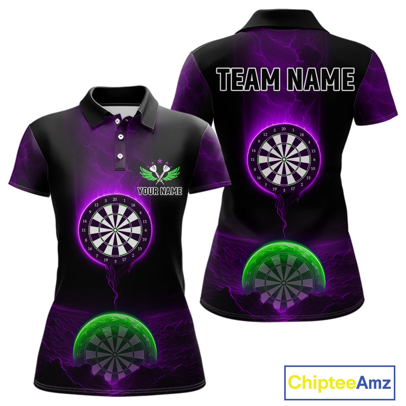Custom Purple And Green Dartboard Dart Shirt For Women Outfits Polo & 1/4-Zip Darts Jersey NYN1041