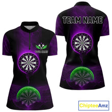Load image into Gallery viewer, Custom Purple And Green Dartboard Dart Shirt For Women Outfits Polo &amp; 1/4-Zip Darts Jersey NYN1041