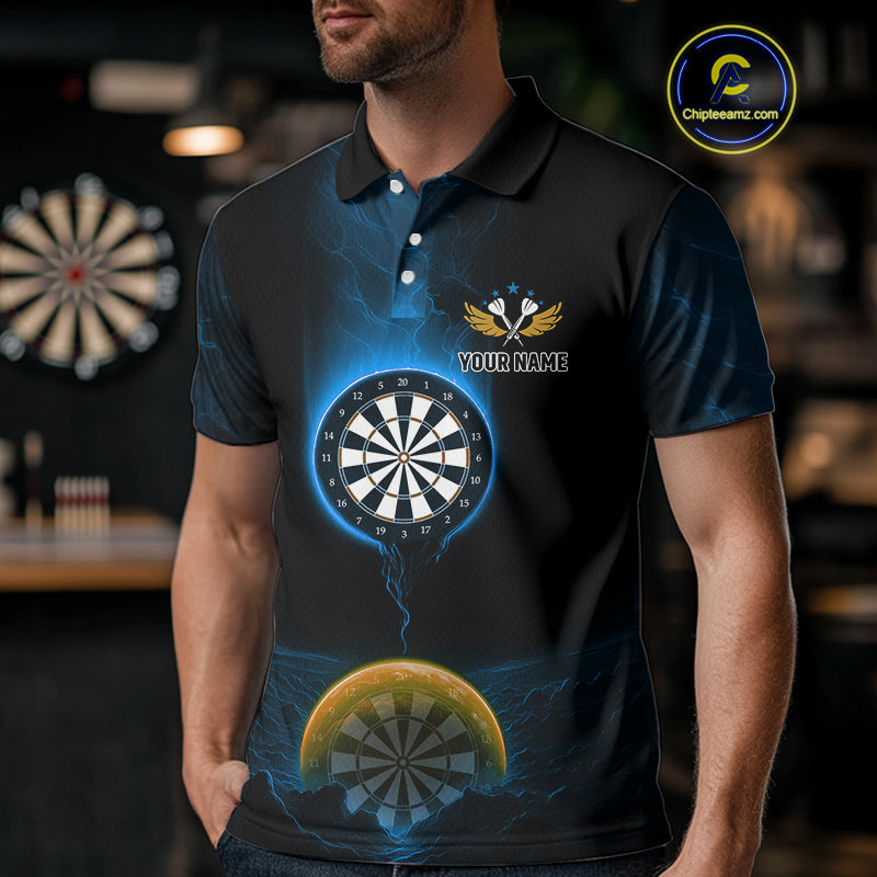 Custom Blue And Orange Dartboard Dart Shirt For Men Outfits Polo & 1/4-Zip Darts Jersey NYN1042