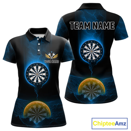 Custom Blue And Orange Dartboard Dart Shirt For Women Outfits Polo & 1/4-Zip Darts Jersey NYN1042