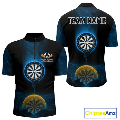 Custom Blue And Orange Dartboard Dart Shirt For Men Outfits Polo & 1/4-Zip Darts Jersey NYN1042