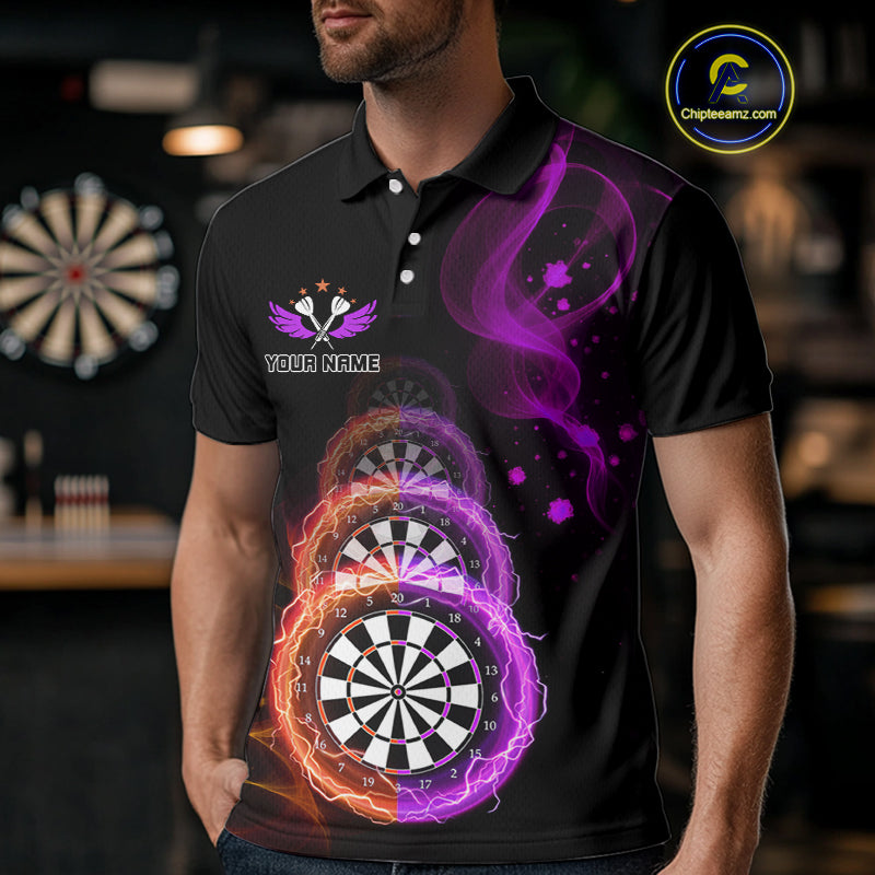 Custom Orange & Purple Lightning Dartboards Dart Shirt For Men, Colorful Dart Jersey NYN1043