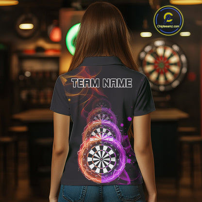 Custom Orange & Purple Lightning Dartboards Dart Shirt For Women, Colorful Dart Jersey NYN1043