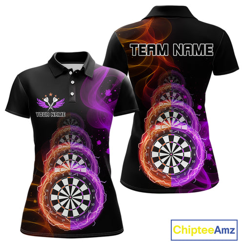 Custom Orange & Purple Lightning Dartboards Dart Shirt For Women, Colorful Dart Jersey NYN1043