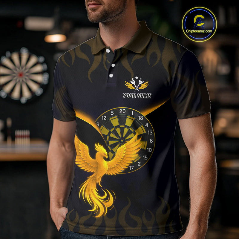 Custom Yellow Flames Phoenix Dartboards Darts Shirt For Men Outfits Phoenix Dart Jersey NYN1045