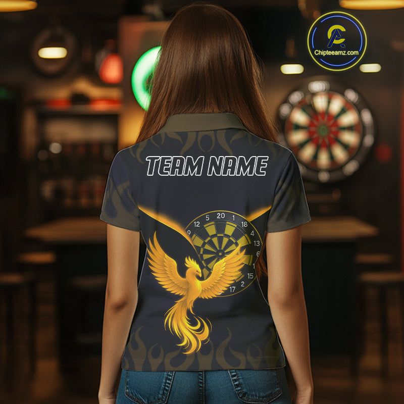Custom Yellow Flames Phoenix Dartboards Darts Shirt For Women Outfits Phoenix Dart Jersey NYN1045