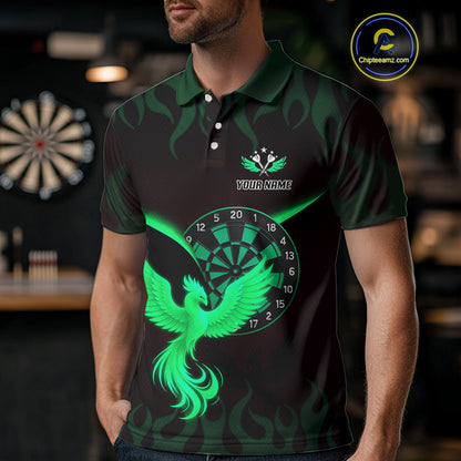 Custom Green Flames Phoenix Dartboards Darts Shirt For Men Outfits Phoenix Dart Jersey NYN1046