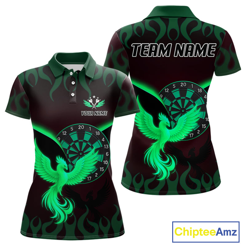 Custom Green Flames Phoenix Dartboards Darts Shirt For Women Outfits Phoenix Dart Jersey NYN1046