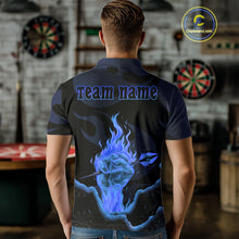 Load image into Gallery viewer, Custom Blue Flaming Dart Arrow Polo &amp; 1/4-Zip Darts Shirts Outfit Darts Jersey For Men NYN1051