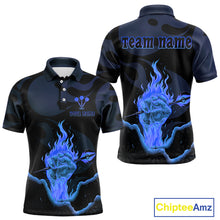 Load image into Gallery viewer, Custom Blue Flaming Dart Arrow Polo &amp; 1/4-Zip Darts Shirts Outfit Darts Jersey For Men NYN1051