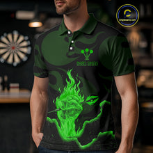 Load image into Gallery viewer, Custom Green Flaming Dart Arrow Polo &amp; 1/4-Zip Darts Shirts Outfit Darts Jersey For Men NYN1052