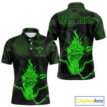 Load image into Gallery viewer, Custom Green Flaming Dart Arrow Polo &amp; 1/4-Zip Darts Shirts Outfit Darts Jersey For Men NYN1052