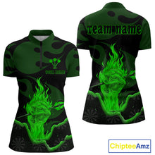 Load image into Gallery viewer, Custom Green Flaming Dart Arrow Polo &amp; 1/4-Zip Darts Shirts Outfit Darts Jersey For Women NYN1052