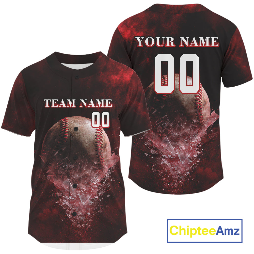 Custom Black & Red Cracked Baseball Ball Shirt For Men Outfits Youth Baseball Team Jersey NYN1054