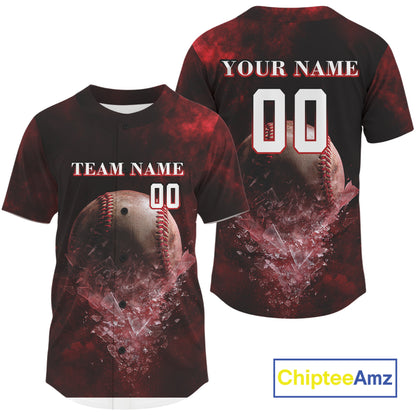 Custom Black & Red Cracked Baseball Ball Shirt For Men Outfits Youth Baseball Team Jersey NYN1054