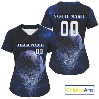 Custom Black & Blue Cracked Baseball Ball Shirt For Women Outfits Youth Baseball Team Jersey NYN1055