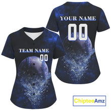 Load image into Gallery viewer, Custom Black &amp; Blue Cracked Baseball Ball Shirt For Women Outfits Youth Baseball Team Jersey NYN1055