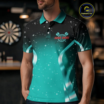 Galaxy Turquoise With Dartboard Darts Shirt For Men - Custom Dart Player Uniform NYN0526