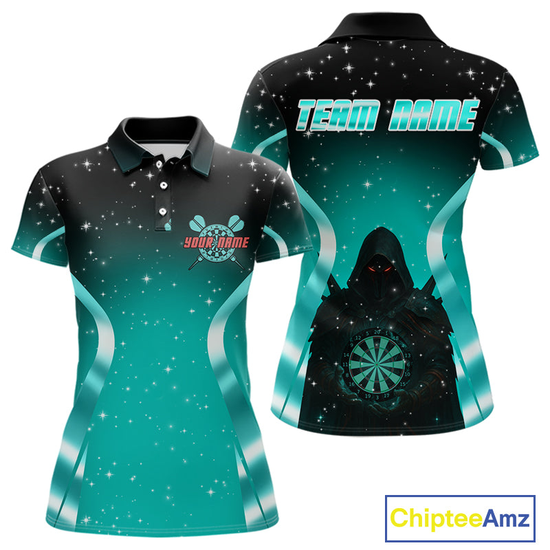 Galaxy Turquoise With Dartboard Darts Shirt For Women - Custom Dart Player Uniform NYN0526